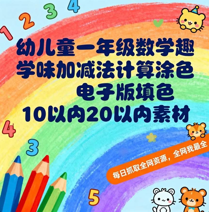 图片[1]-幼儿童一年级数学趣味加减法计算涂色电子版填色10以内20以内素材-资源库